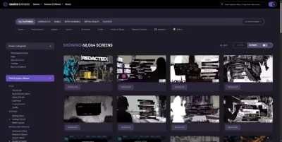 Bibliothèque de captures d'écran sur Game UI Database montrant des milliers d'exemples de menus et de HUD pour inspirer les UI designers