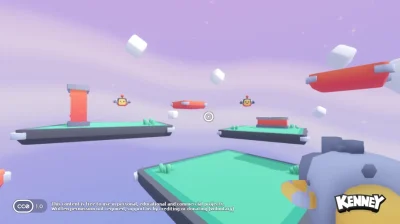 Aperçu d'un prototype de jeu de tir à la première personne avec des plateformes flottantes et des ennemis robots