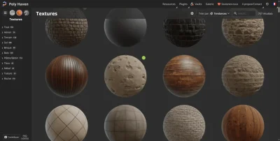 Sphères d'aperçu de textures PBR incluant briques, bois et roche pour le texturage d'environnements de jeu