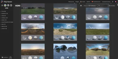 Bibliothèque de textures HDRI de paysages variés permettant de calibrer l'éclairage environnemental d'une scène 3D