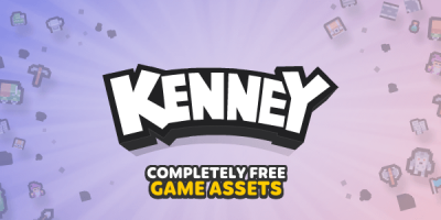 Logo promotionnel de Kenney mettant en avant la mise à disposition d'assets de jeux vidéo complètement gratuits.