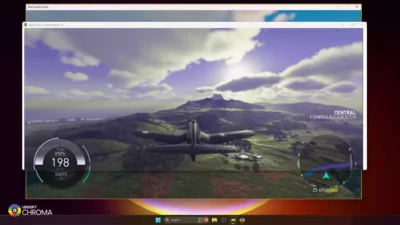 Interface de simulation du daltonisme Chroma d'Ubisoft appliquée en temps réel sur une séquence de vol de The Crew Motorfest