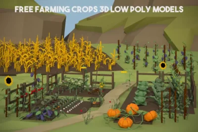 Pack d'assets 3D low poly de CraftPix représentant des cultures agricoles pour des jeux de simulation