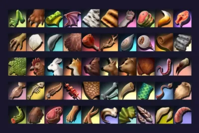 Collection d'icônes 2D CraftPix illustrant du matériel de chasse et de survie pour l'interface d'un RPG