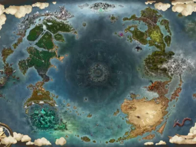 Exemple de création d'une carte régionale détaillée avec des textures de terrain et des icônes de points d'intérêt.