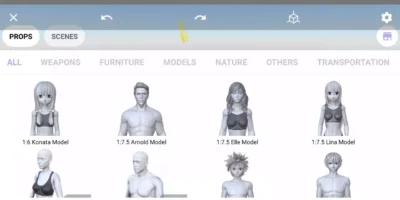 Interface de la bibliothèque de Magic Poser présentant différents modèles 3D réalistes et typés manga pour les artistes