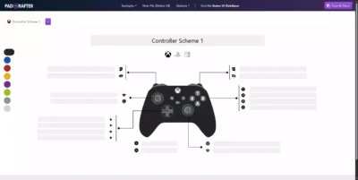 Menu de configuration de PadCrafter montrant les options de styles et de couleurs pour les contrôles Xbox.