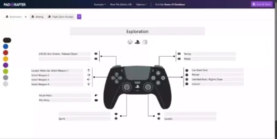 Menu de configuration de PadCrafter montrant les options de styles et de couleurs pour les contrôles PlayStation
