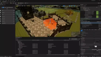 Intégration de Wwise dans l'éditeur Unreal Engine montrant le positionnement spatial des sources sonores dans un environnement 3D