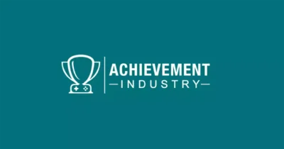 Logo officiel d'Achievement Industry, portail dédié à l'emploi et au réseau professionnel du jeu vidéo, sur fond bleu