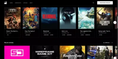 Page d'accueil d'Interface in Game présentant une galerie de jeux vidéo pour l'analyse de leur design d'interface