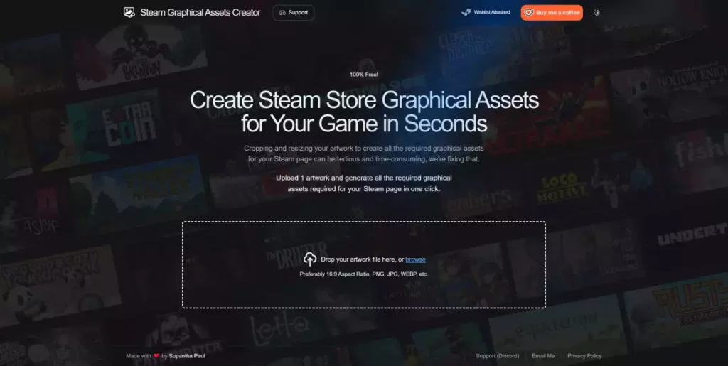 Interface de l’outil Steam Graphical Assets Creator permettant aux développeurs de générer rapidement des visuels de magasin