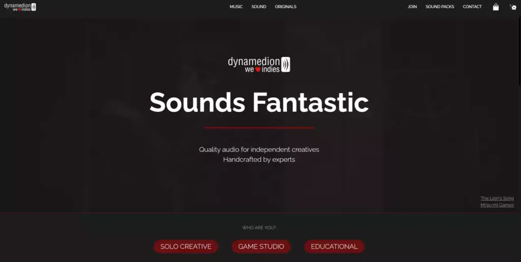 Page d'accueil de We Love Indies proposant des contenus audio de haute qualité pour les studios de jeux indépendants