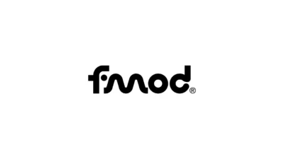 Logo officiel de FMOD présentant une typographie noire stylisée sur un fond blanc épuré