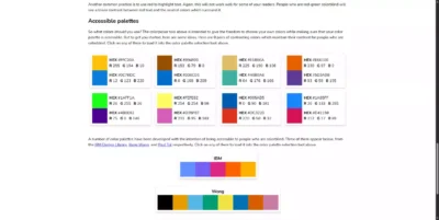 Exemples de palettes de couleurs accessibles et contrastées avec codes HEX pour aider les créateurs de jeux vidéo