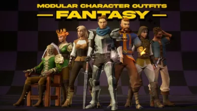 Aperçu de modèles 3D riggés Quaternius présentant divers personnages fantasy modulables pour le prototypage de jeux vidéo