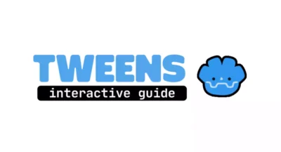 Logo officiel du 'TWEENS interactive guide', une ressource d'apprentissage pour Godot Engine, accompagné de sa mascotte de robot bleu