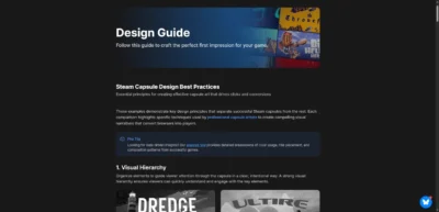Guide de design de Steam Capsule présentant les meilleures pratiques de hiérarchie visuelle pour les développeurs