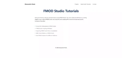 Liste de guides en ligne sur le site d'Alessandro Famà dédiés à l'apprentissage du logiciel FMOD Studio.