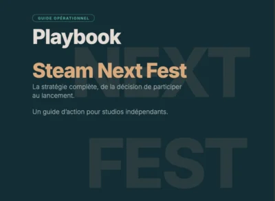 Page de garde du Playbook Steam Next Fest, un guide stratégique et opérationnel dédié aux studios de jeux vidéo indépendants